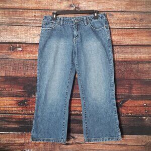 BKE Denim Buckle Jeans Size 29 Wendi Capri Blue Cotton Slit Cuffs